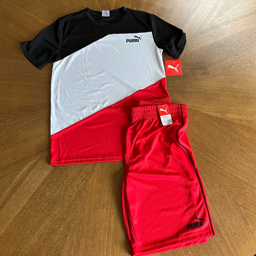 NWT Puma Boys 2 pc performance short set L
